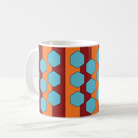 Retro 70er Red Orange Aquamarin Pattern Kaffeetasse (Vorderseite Links)