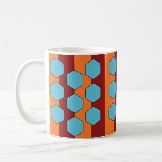 Retro 70er Red Orange Aquamarin Pattern Kaffeetasse (Links)