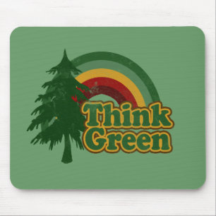 Retro 70er Regenbogen, Denke grün Mousepad