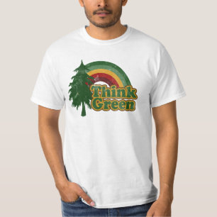 Retro 70er Regenbogen, denke ökologisch T-Shirt