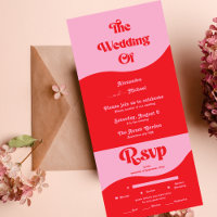 Retro 70er Rosa und Rote Neon Hochzeit alle in ein