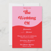 Retro 70er Rosa und Rote Neon Hochzeit Einladung (Vorderseite)