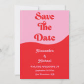 Retro 70er Rosa und Rote Neon Wedding speichern da Save The Date (Vorderseite)