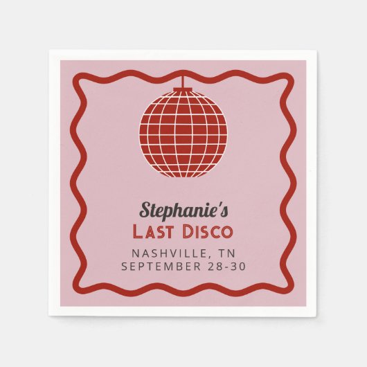 Retro 70er Rot und Rosa Letzte Disco Bacheloretto Serviette (Vorderseite)