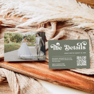 Retro 70er Sage Green Wedding Website Qr Code Begleitkarte