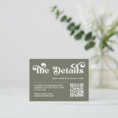 Retro 70er Sage Green Wedding Website Qr Code Begleitkarte (Stehend Vorderseite)