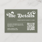 Retro 70er Sage Green Wedding Website Qr Code Begleitkarte (Vorderseite)
