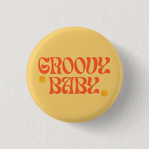 Retro 70er Senf Orange Hippie Groovy Baby Button