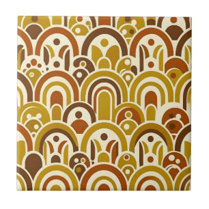 Retro 70er Senfgelb-braunes geometrisches Bogenmus Fliese