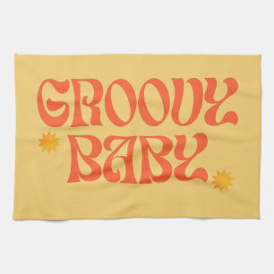 Retro 70er Senfgelb Orange Hippie Groovy Baby Geschirrtuch