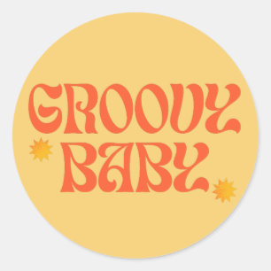 Retro 70er Senfgelb Orange Hippie Groovy Baby Runder Aufkleber