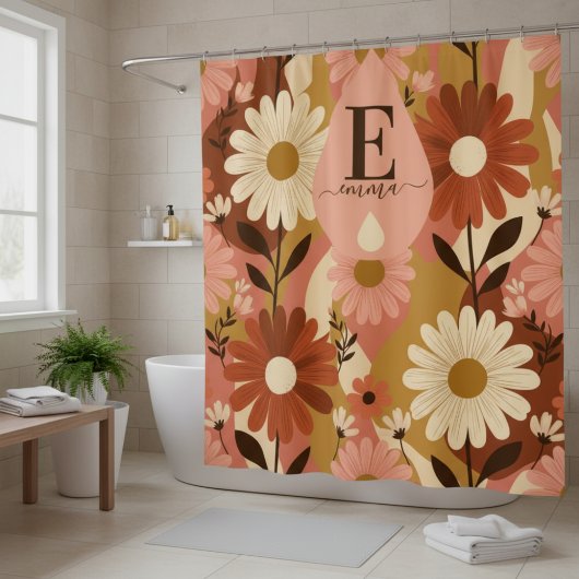 Retro 70er Sommer Blumen-Daisy Benutzername Duschvorhang