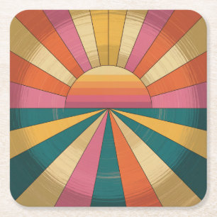 Retro 70er Sonnenuntergangs-Untersetzer-Set Rechteckiger Pappuntersetzer