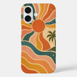 Retro 70er Sonnenuntergangs-Wellen & Palmen-Ästhet iPhone 16 Hülle