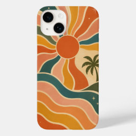 Retro 70er Sonnenuntergangs-Wellen & Palmen-Ästhet Case-Mate iPhone 14 Hülle