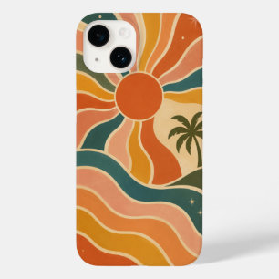 Retro 70er Sonnenuntergangs-Wellen & Palmen-Ästhet Case-Mate iPhone 14 Hülle