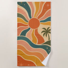 Retro 70er Sonnenuntergangs-Wellen & Palmen-Ästhet Strandtuch