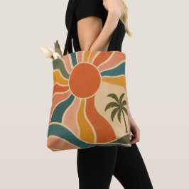 Retro 70er Sonnenuntergangs-Wellen & Palmen Ästhet Tasche