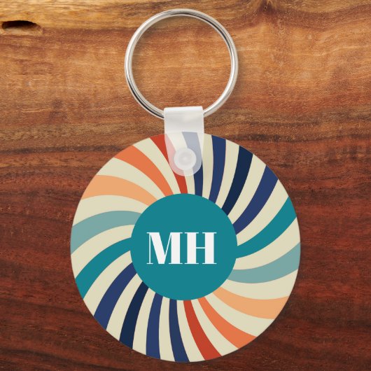 Retro 70er Sternexplosion Monogram Groovy Schlüsselanhänger (Vorderseite)