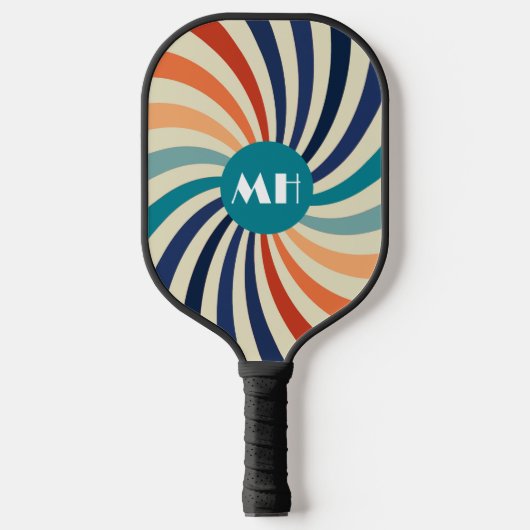 Retro 70er Sternexplosion Monogramm Pickleball Schläger (Vorderseite)