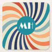 Retro 70er Sternexplosion Monogramm Rechteckiger Pappuntersetzer (Vorderseite)