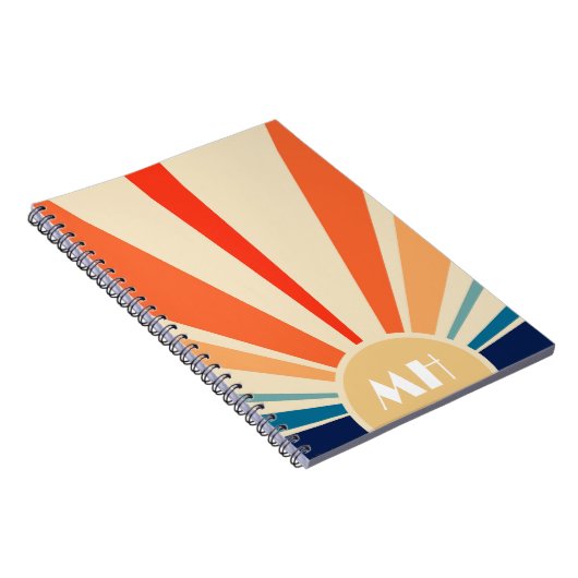 Retro 70er Sternexplosion Sunrise Stripes Monogram Notizblock (Rechte Seite)
