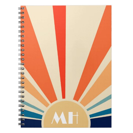 Retro 70er Sternexplosion Sunrise Stripes Monogram Notizblock (Vorderseite)