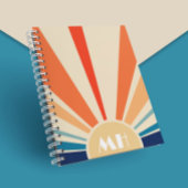 Retro 70er Sternexplosion Sunrise Stripes Monogram Notizblock