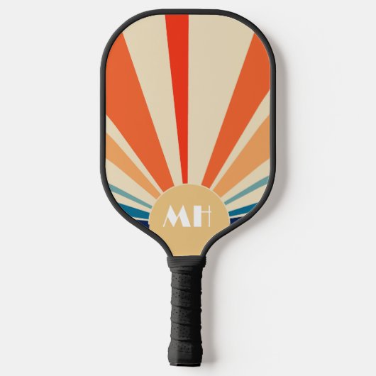 Retro 70er Sternexplosion Sunrise Stripes Monogram Pickleball Schläger (Rückseite)