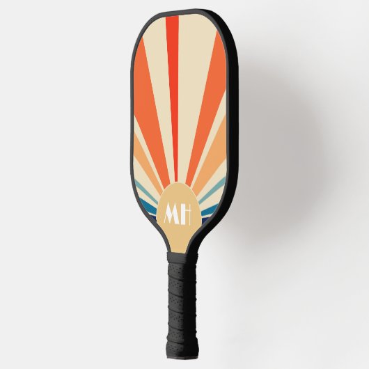 Retro 70er Sternexplosion Sunrise Stripes Monogram Pickleball Schläger (Links)