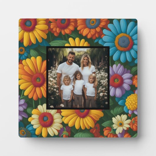 Retro 70er Stil bunt Blumen personalisieren Foto Fotoplatte (Vorderseite)