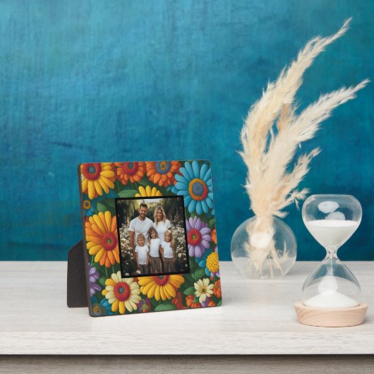 Retro 70er Stil bunt Blumen personalisieren Foto Fotoplatte (InSitu)