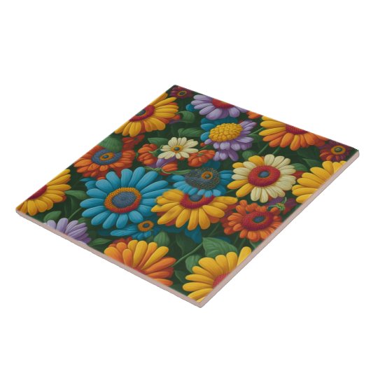 Retro 70er Stil farbenfrohe Gänse Fliese (Seite)