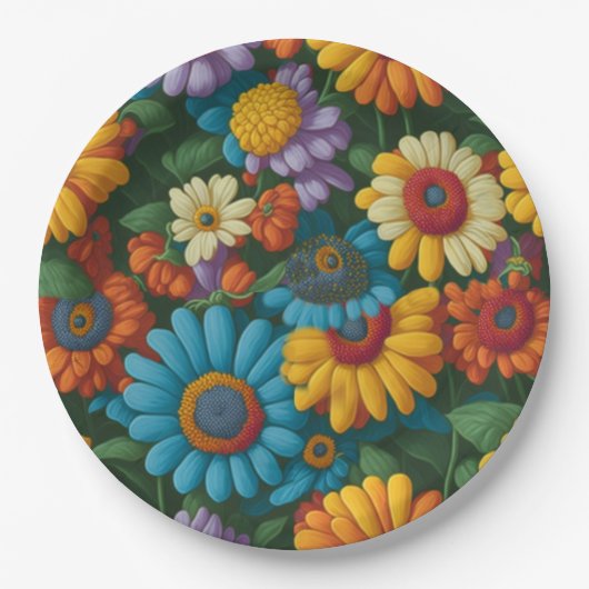 Retro 70er Stil farbenfrohe Gänse Pappteller (Vorderseite)