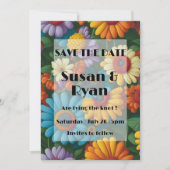 Retro 70er Stil farbenfrohe Gänse Save The Date (Vorderseite)