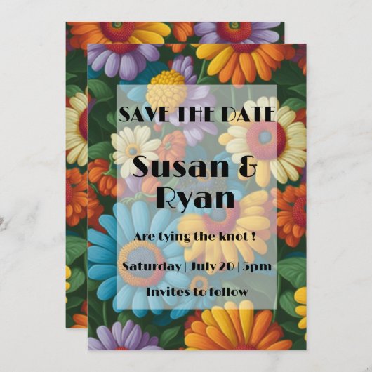 Retro 70er Stil farbenfrohe Gänse Save The Date (Vorne/Hinten)