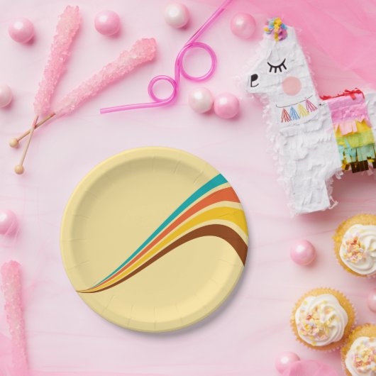 Retro 70er Streifen auf Creme Pappteller (Party)
