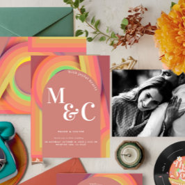 Retro 70er Streifen Hochzeit Einladung
