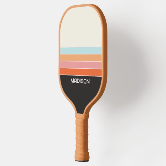 Retro 70er Streifen Personalisiert Pickleball Schläger (Links)