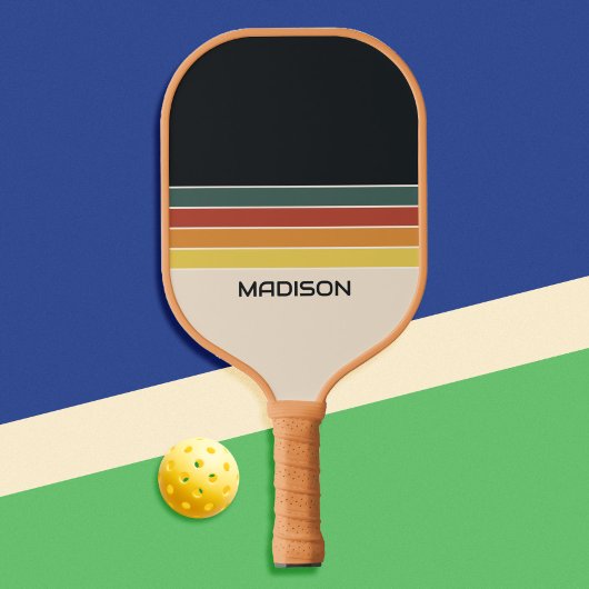Retro 70er Streifen Personalisiert Pickleball Schläger