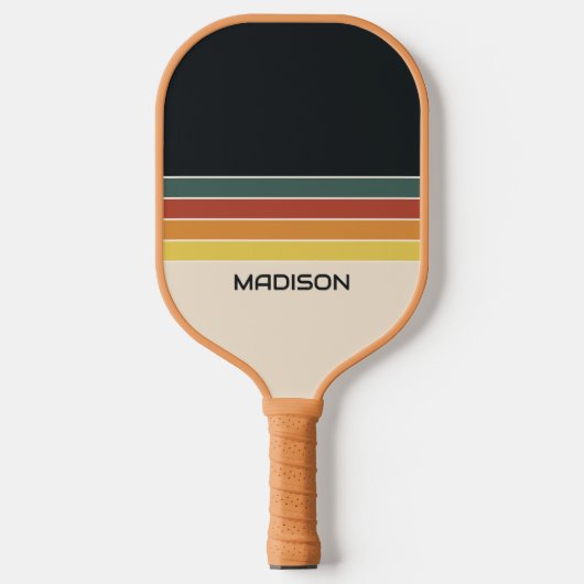 Retro 70er Streifen Personalisiert Pickleball Schläger (Vorderseite)