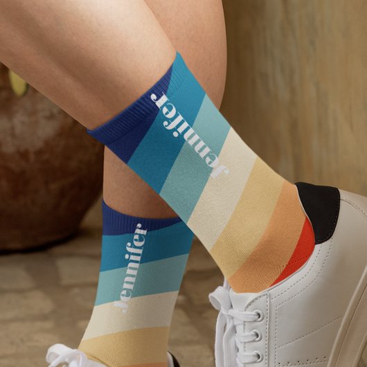 Retro 70er Streifen Personalisierter Name Socken