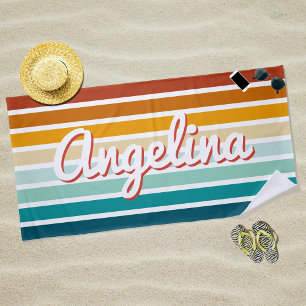 Retro 70er Streifen Personalisierter Name Strand Strandtuch