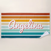 Retro 70er Streifen Personalisierter Name Strand Strandtuch (Vorderseite)