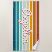 Retro 70er Streifen Personalisierter Name Strand Strandtuch (Vorderseite)