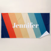 Retro 70er Streifen Personalisierter Name Strandtuch (Vorderseite)