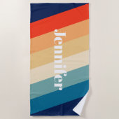 Retro 70er Streifen Personalisierter Name Strandtuch (Vorderseite)