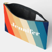 Retro 70er Streifen Personalisierter Name Zubehörtasche (Offen)