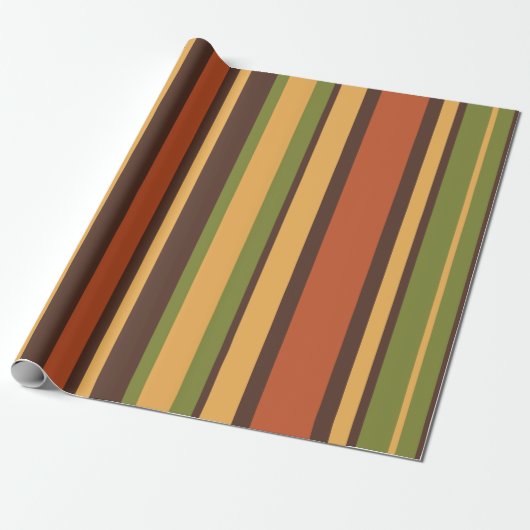 Retro 70er Stripes Brown Avocado Orange Mustard Geschenkpapier (Ungerollt)