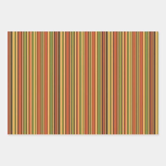 Retro 70er Stripes Brown Avocado Orange Mustard Geschenkpapier Set (Vorderseite 3)